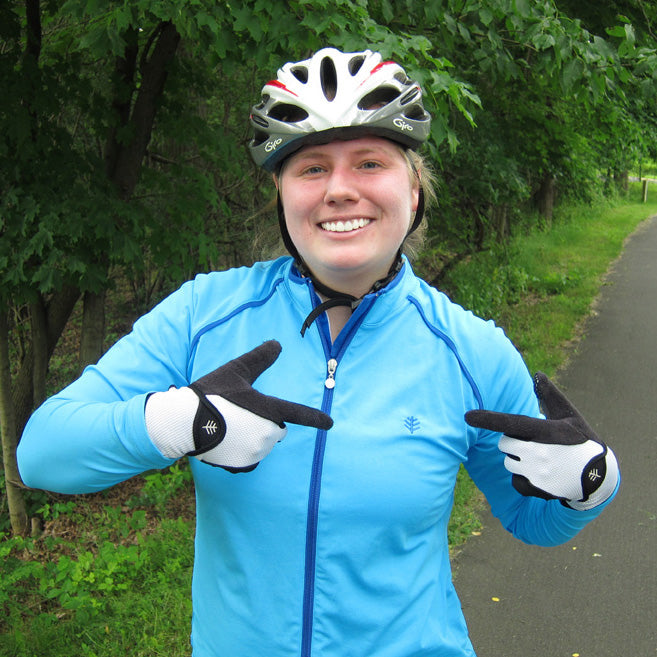 Athlete Tania Prymak reviews Coolibar Water Jacket and Bike Gloves