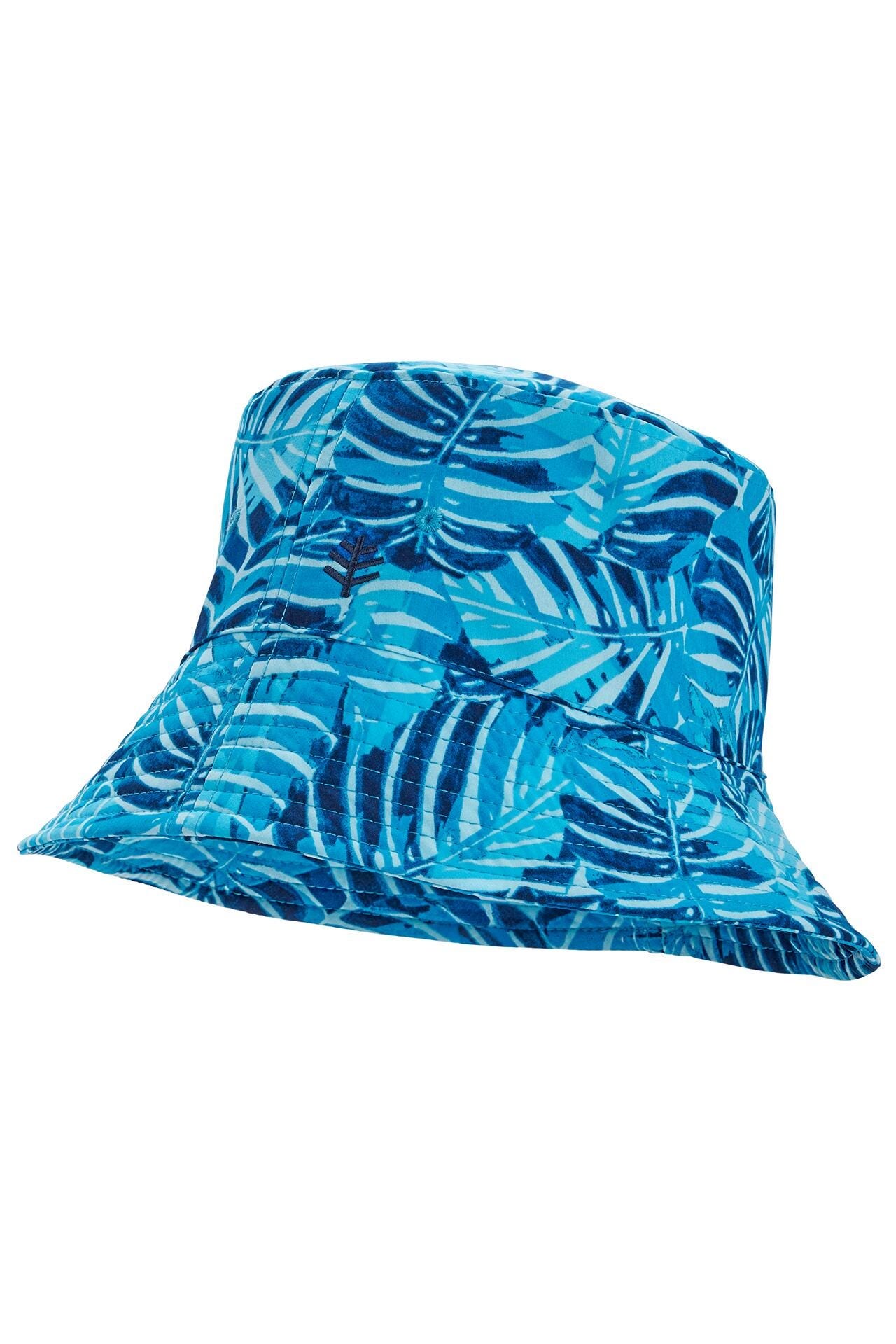 Coolibar Wyatt Swim Printed Bucket Hat UPF 50+, Antigua Blue Oahu Palm / S/M