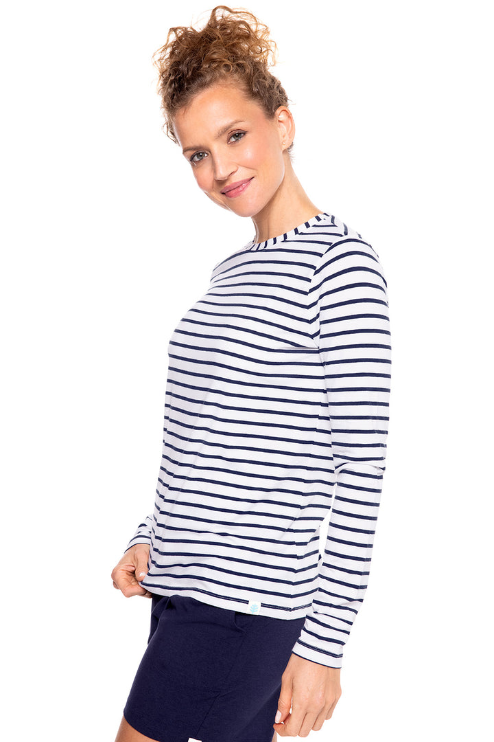 Women's Morada Everyday Long Sleeve T-Shirt | White/Navy Stripe