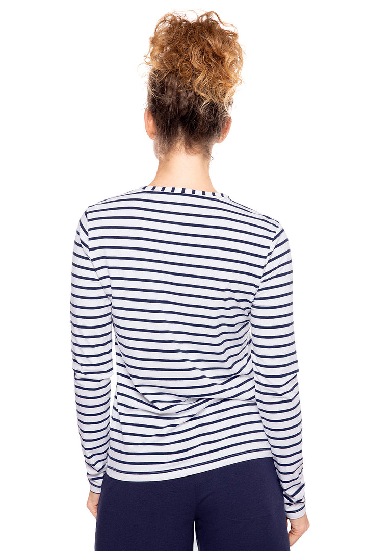 Women's Morada Everyday Long Sleeve T-Shirt | White/Navy Stripe