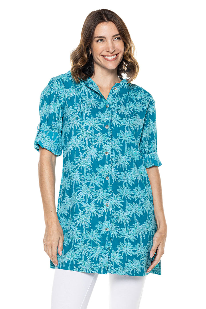 Women's Iztapa Beach Shirt | Tahitian Teal Swaying Palms