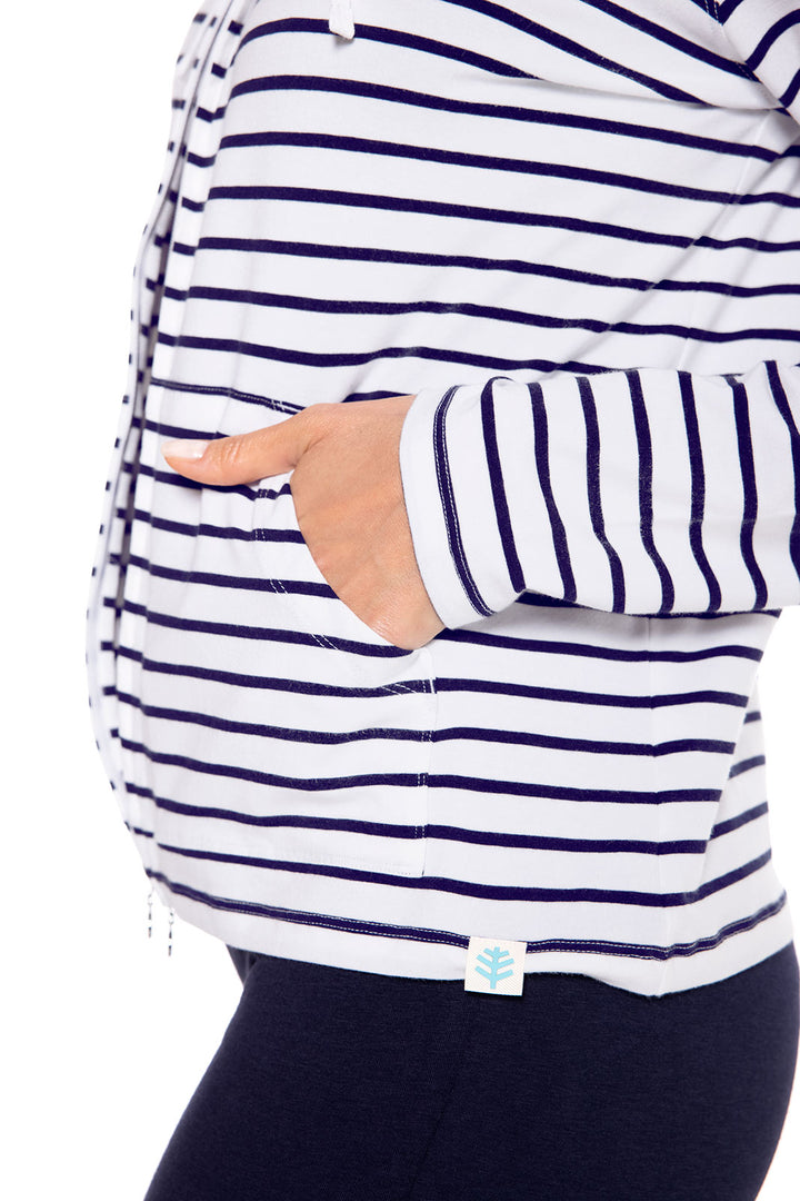 Women's Seaside Hoodie | White/Navy Stripe