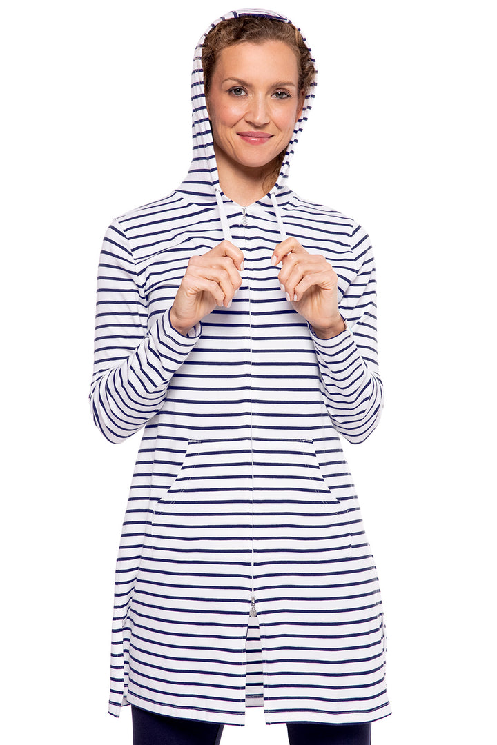 Women's Cabana Hoodie | White/Navy Stripe