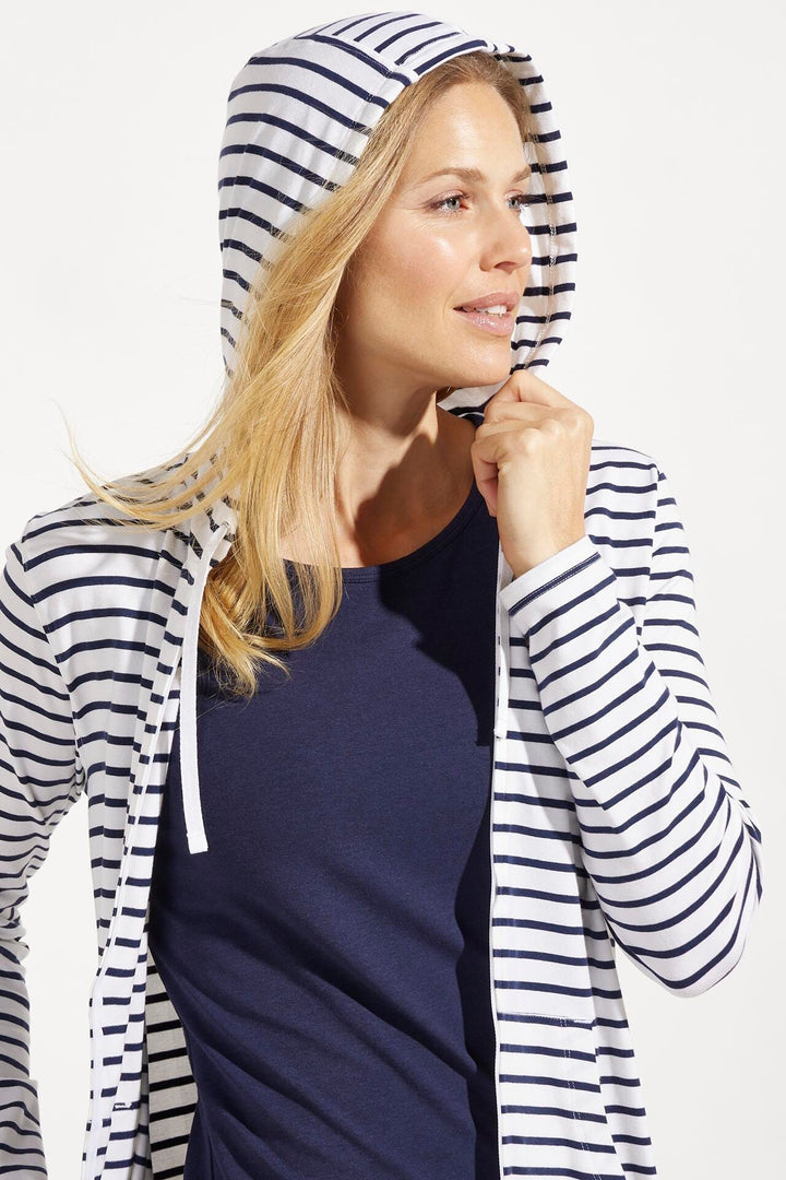 Women's Cabana Hoodie | White/Navy Stripe