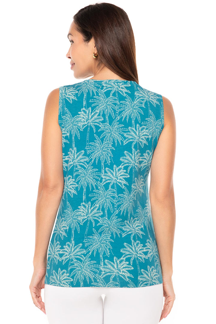 Women's Morada Everyday Basic Tank | Tahitian Teal Swaying Palms