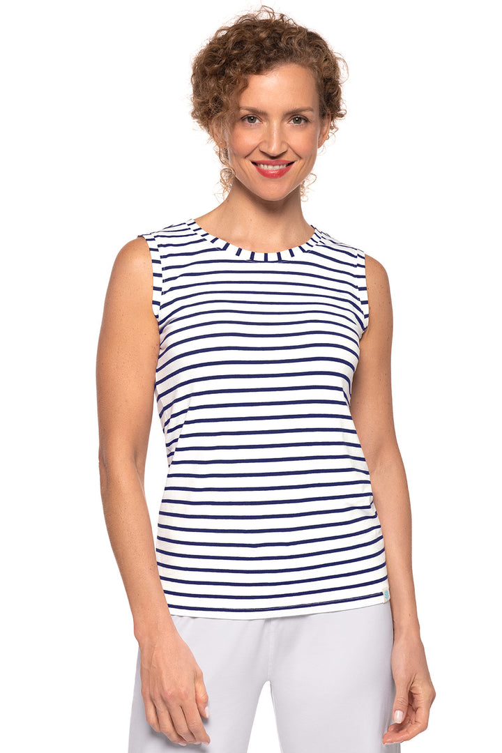 Women's Morada Everyday Basic Tank | White/Navy Stripe