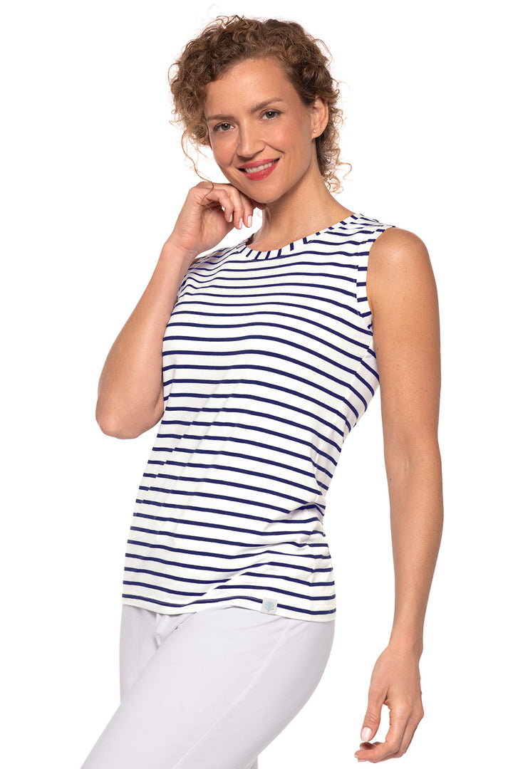 Women's Morada Everyday Basic Tank | White/Navy Stripe