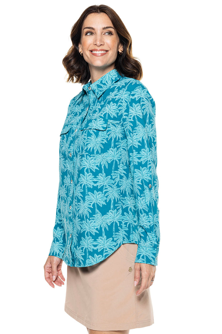 Women's Mylitta Travel Shirt | Tahitian Teal Swaying Palms