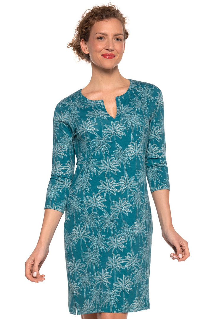 Women's Oceanside Tunic Dress | Tahitian Teal Swaying Palms