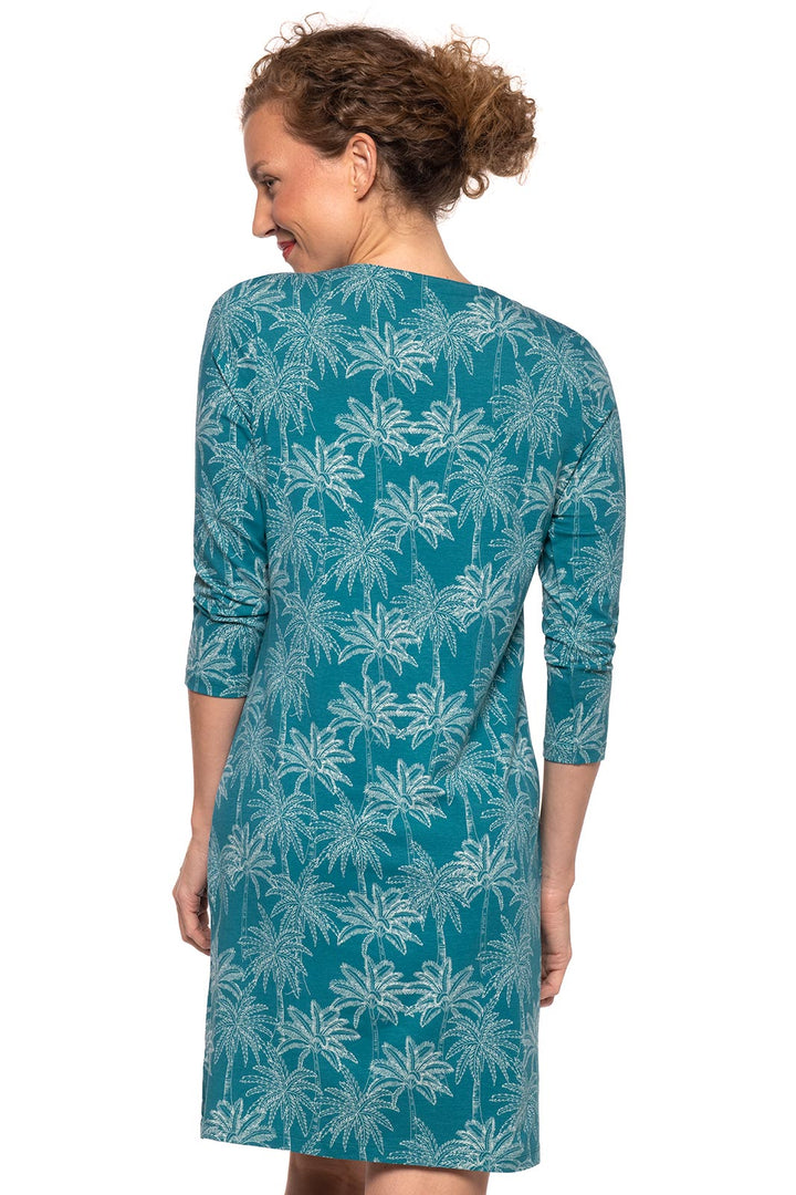 Women's Oceanside Tunic Dress | Tahitian Teal Swaying Palms