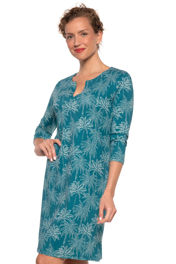 Women's Oceanside Tunic Dress | Tahitian Teal Swaying Palms