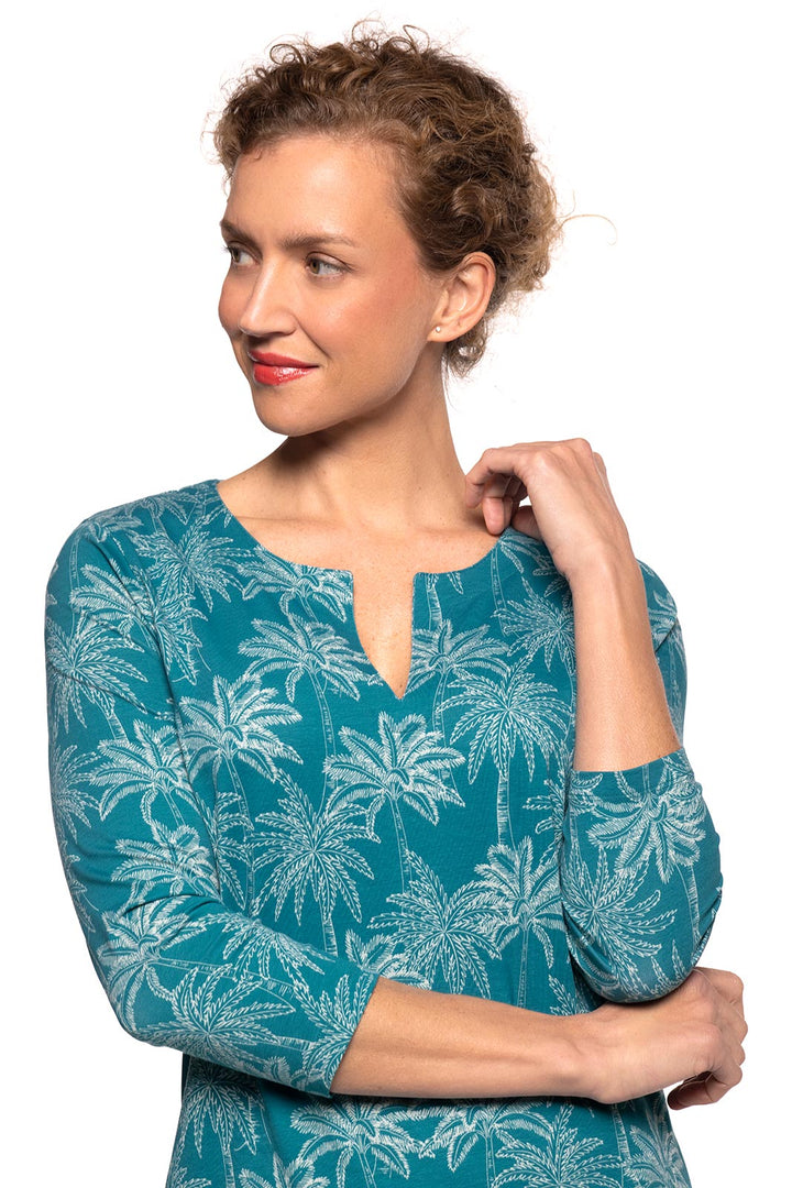 Women's Oceanside Tunic Dress | Tahitian Teal Swaying Palms