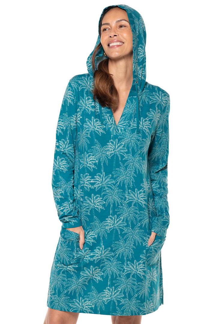 Women's Catalina Beach Cover-Up Dress | Tahitian Teal Swaying Palms