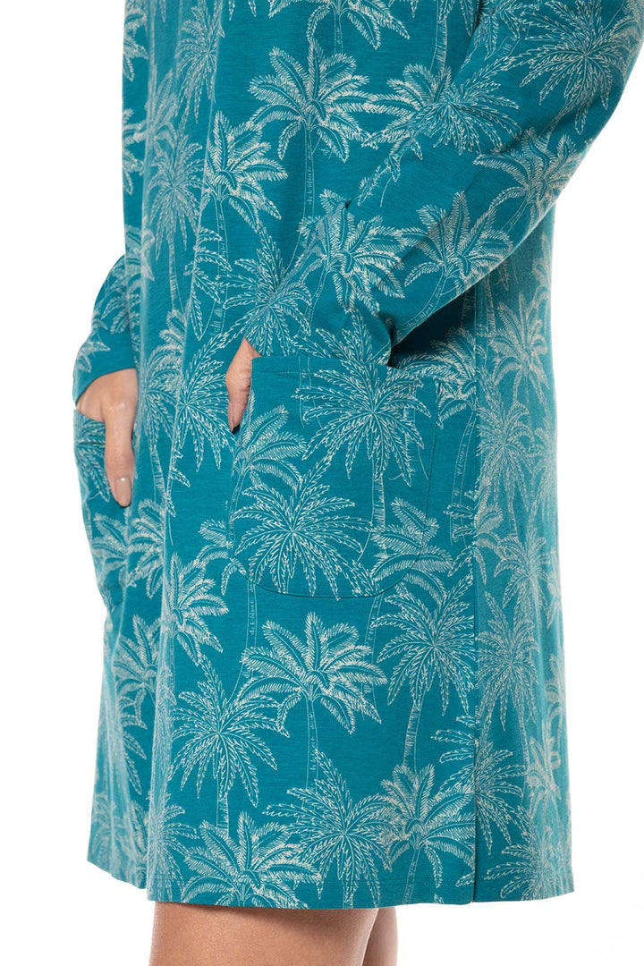 Women's Catalina Beach Cover-Up Dress | Tahitian Teal Swaying Palms