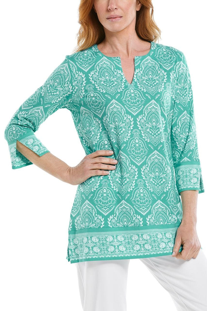 Women's St. Lucia Tunic Top | Cool Aqua Laurel Brocade