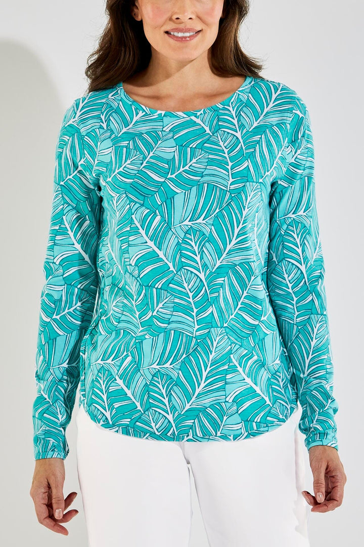 Women's Heyday Side Split Shirt | Emerald Mint Forever Palm