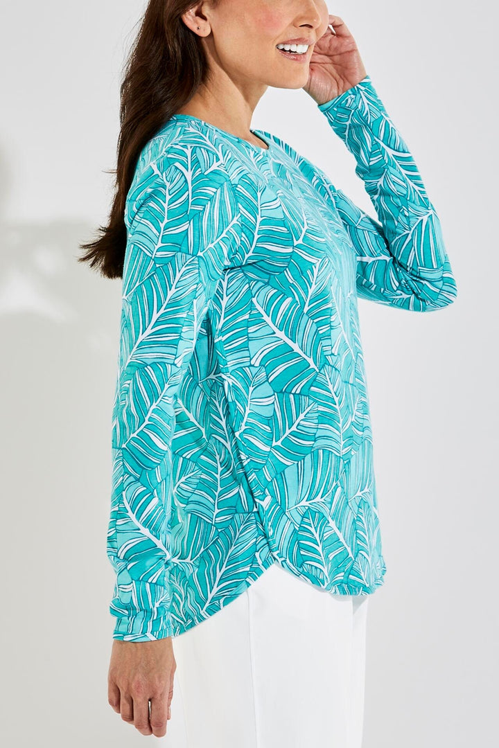 Women's Heyday Side Split Shirt | Emerald Mint Forever Palm