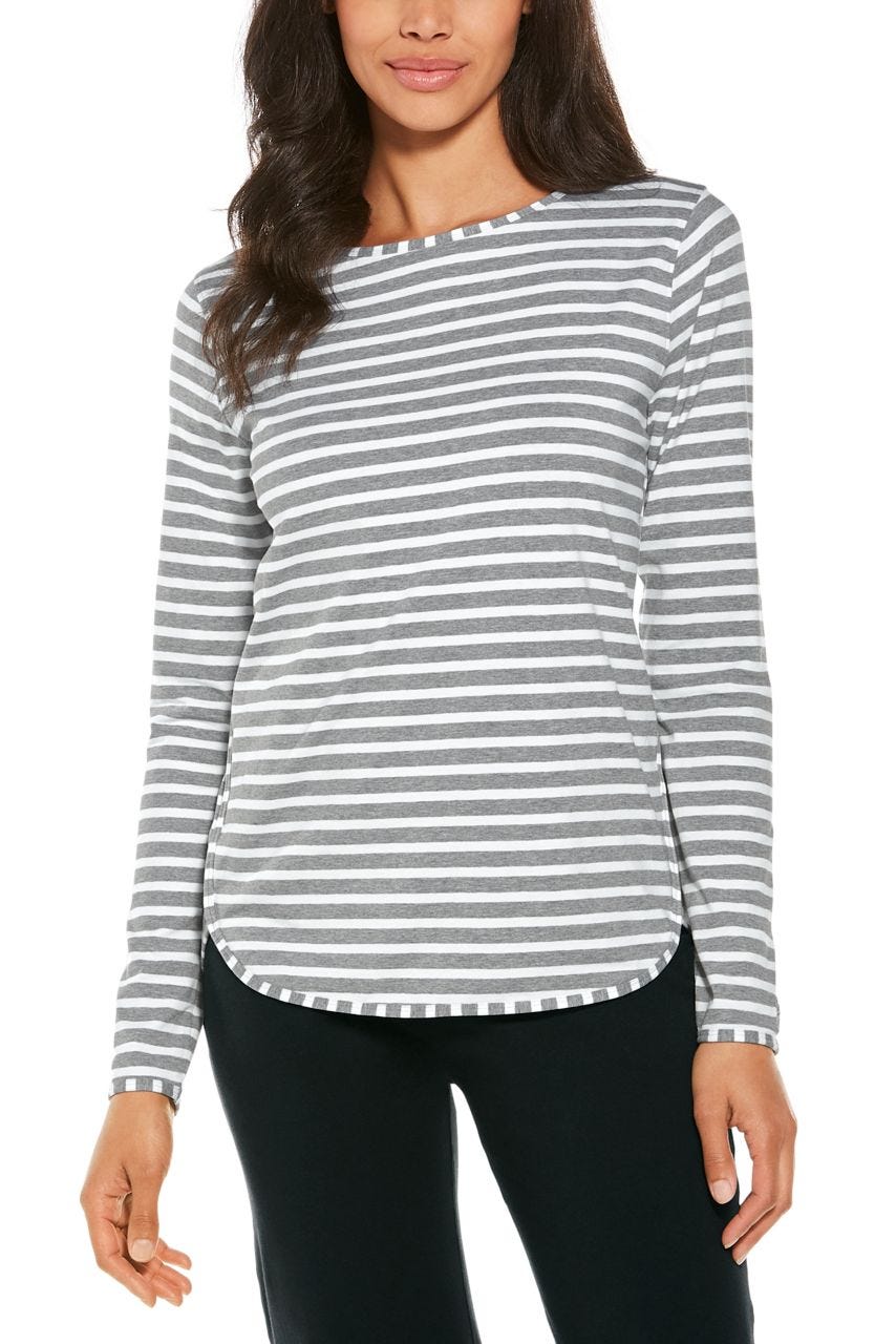 Women's Heyday Side Split Shirt | Grey/White Stripe