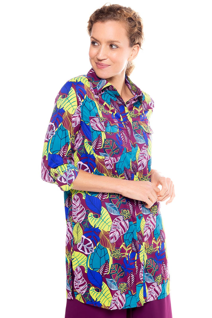 Women's Santorini Tunic Shirt | Rich Plum Electric Jungle