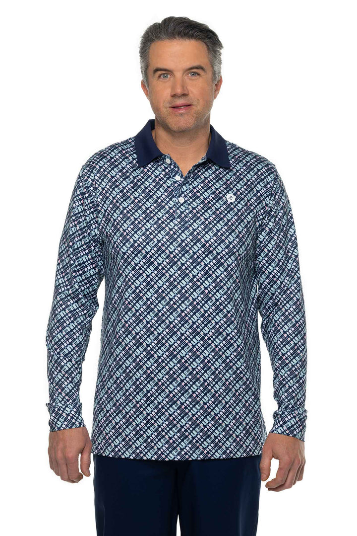 Men's Erodym Long Sleeve Golf Polo | Navy Gulf Stream Stripe