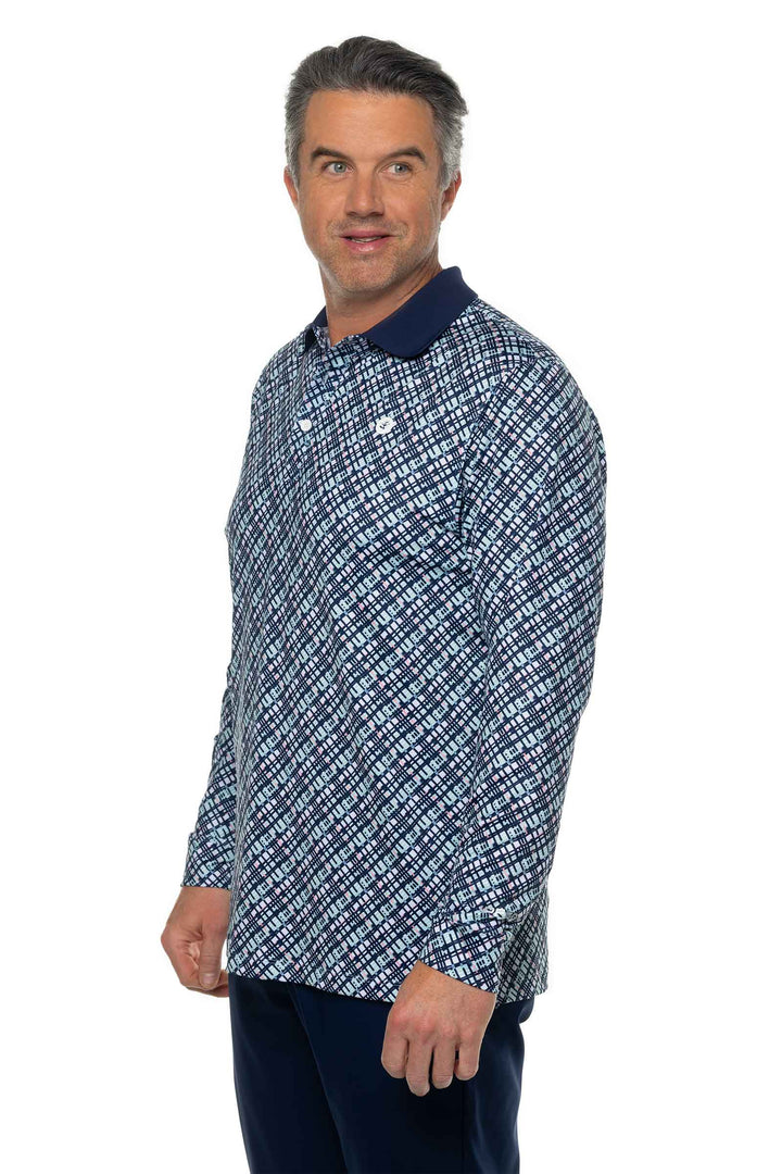 Men's Erodym Long Sleeve Golf Polo | Navy Gulf Stream Stripe