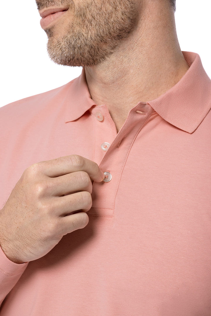 Men's Coppitt Long Sleeve Weekend Polo | Peachy Pink