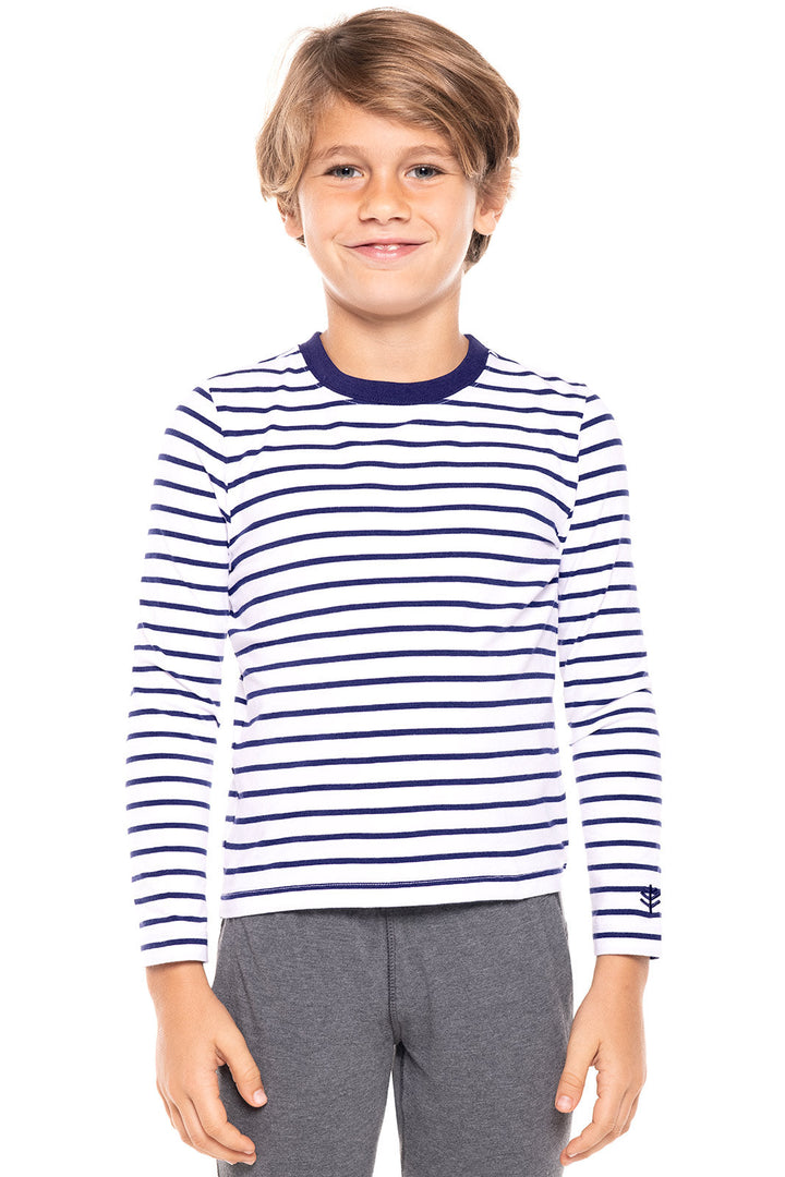 Kid's Coco Plum Everyday Long Sleeve T-Shirt | White/Navy Stripe