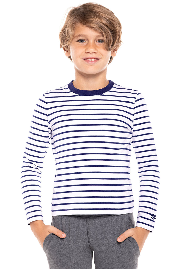 Kid's Coco Plum Everyday Long Sleeve T-Shirt | White/Navy Stripe