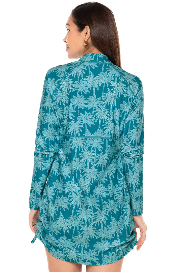 Women's Lawai Ruche Swim Shirt | Tahitian Teal Swaying Palms