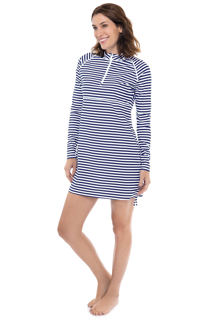 Women's Lawai Ruche Swim Shirt | White/Navy Stripe