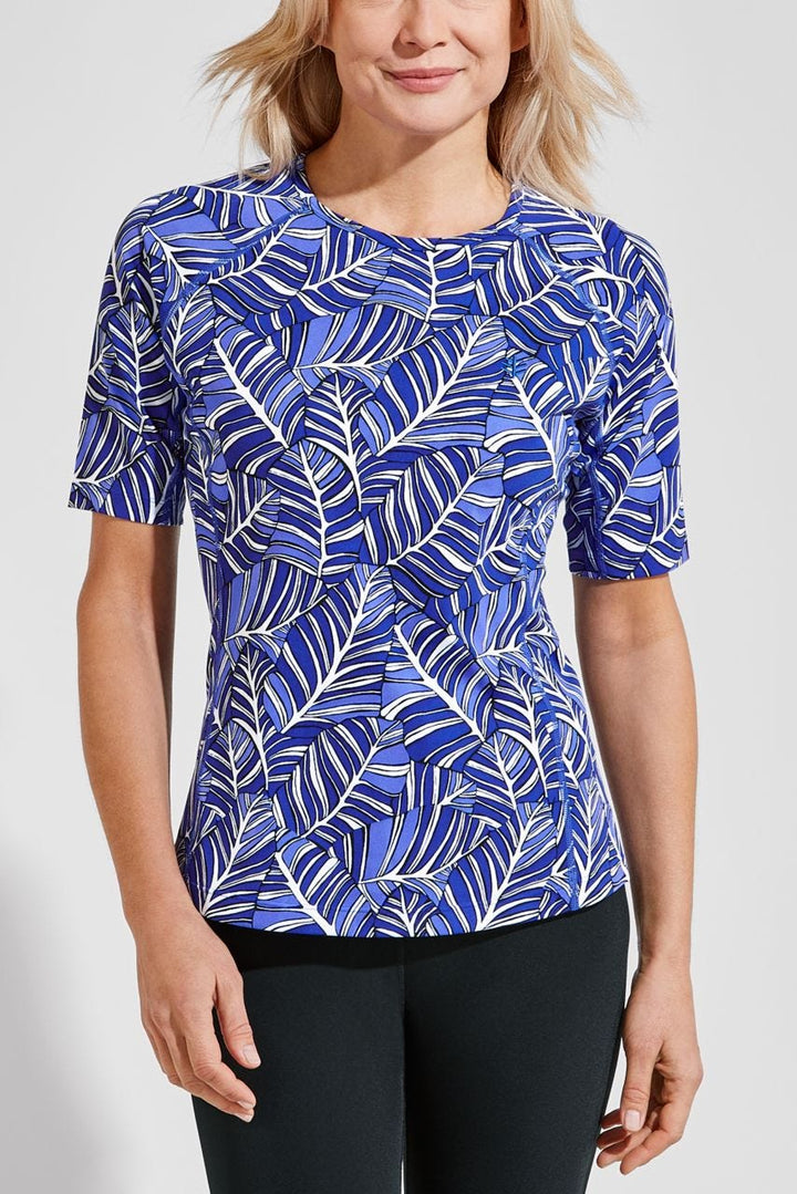 Women's Hightide Short Sleeve Swim Shirt | Baja Blue Forever Palm