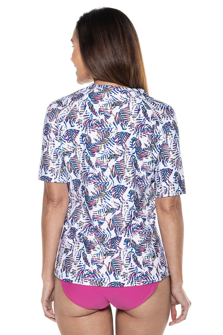 Women's Hightide Short Sleeve Swim Shirt | Magnolia Pink Beach Leaves