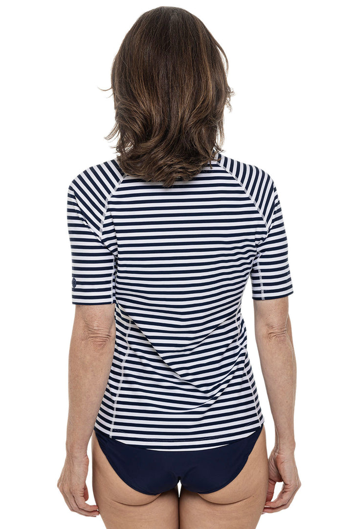 Women's Hightide Short Sleeve Swim Shirt | White/Navy Stripe