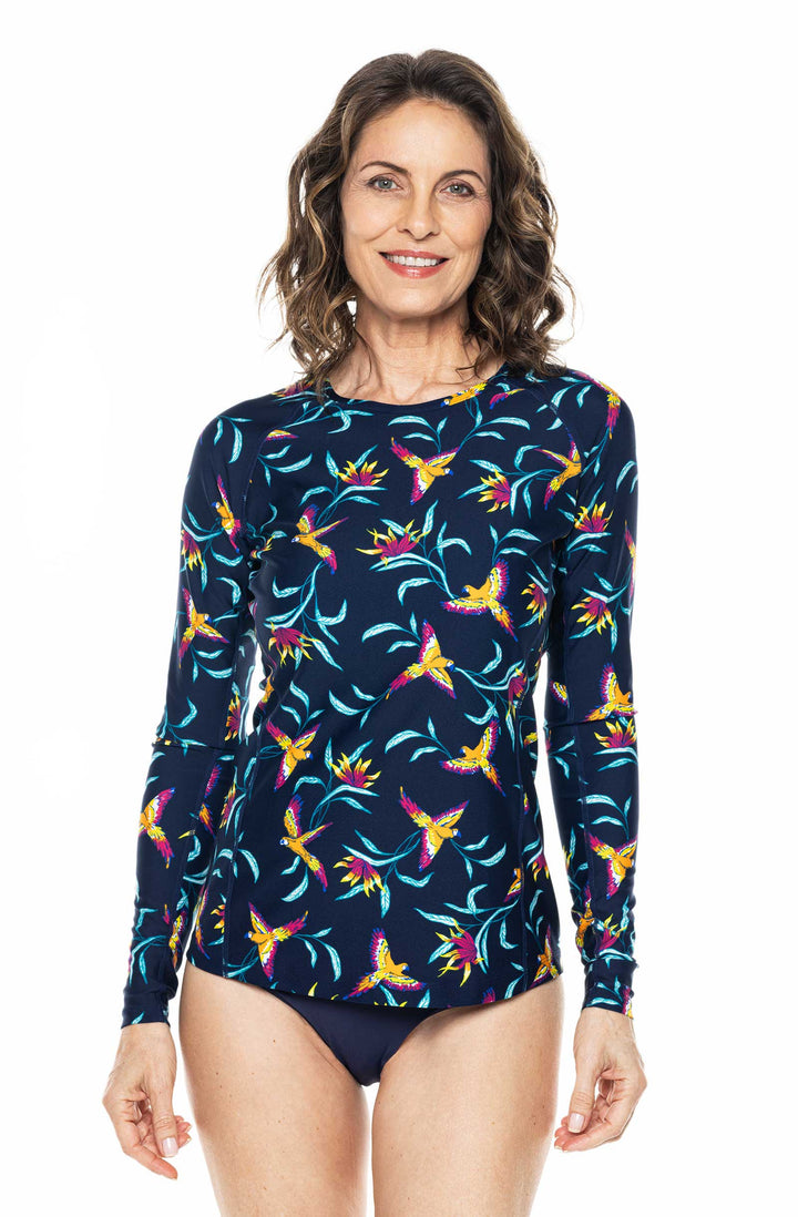 Women's Hightide Long Sleeve Swim Shirt | Navy Birds of Paradise