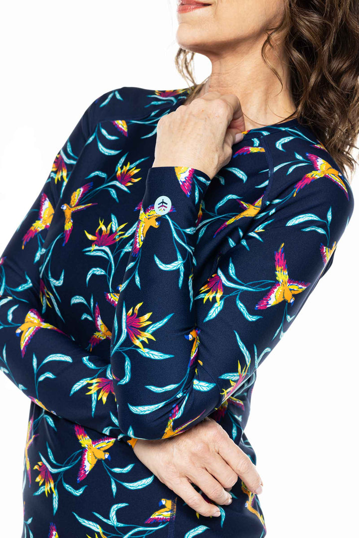 Women's Hightide Long Sleeve Swim Shirt | Navy Birds of Paradise