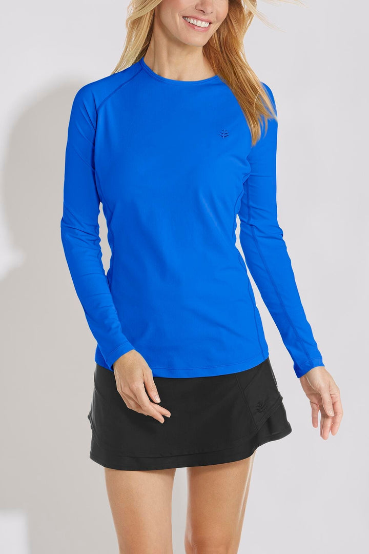 Coolibar UPF 50+ Women's Hightide Long Sleeve Swim Shirt - Sun Protective (2X- Baja Blue)