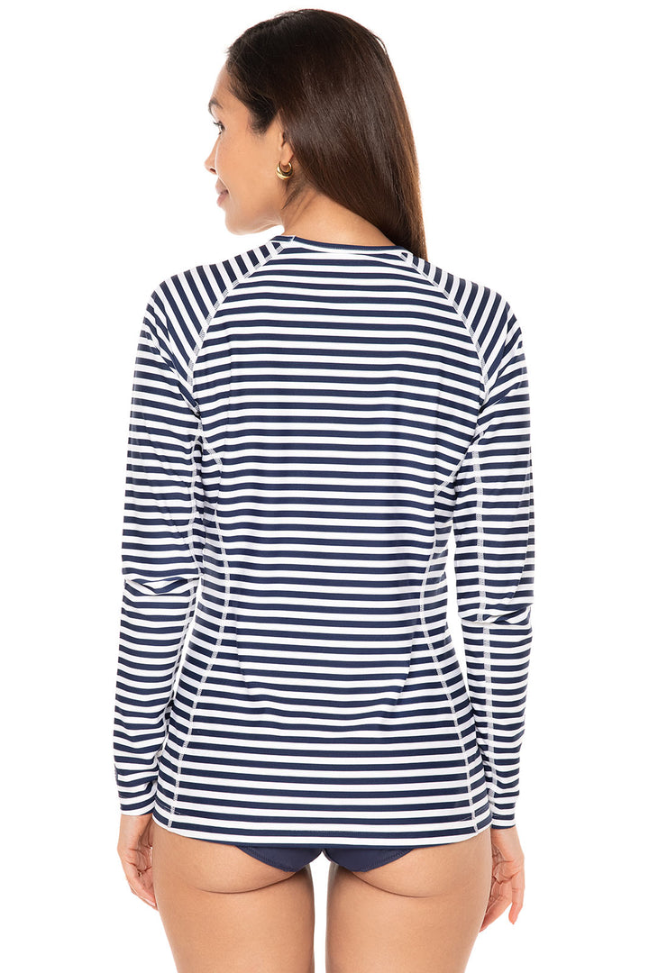 Women's Hightide Long Sleeve Swim Shirt | White/Navy Stripe