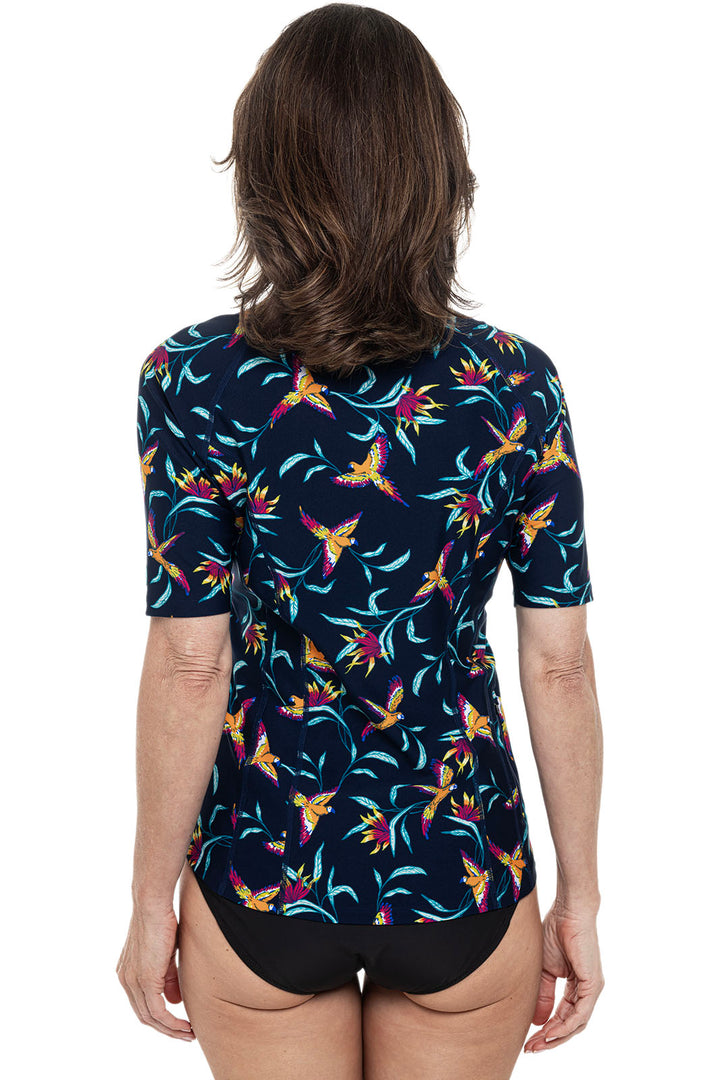 Women's Freestyle Short Sleeve Rash Guard | Navy Birds of Paradise