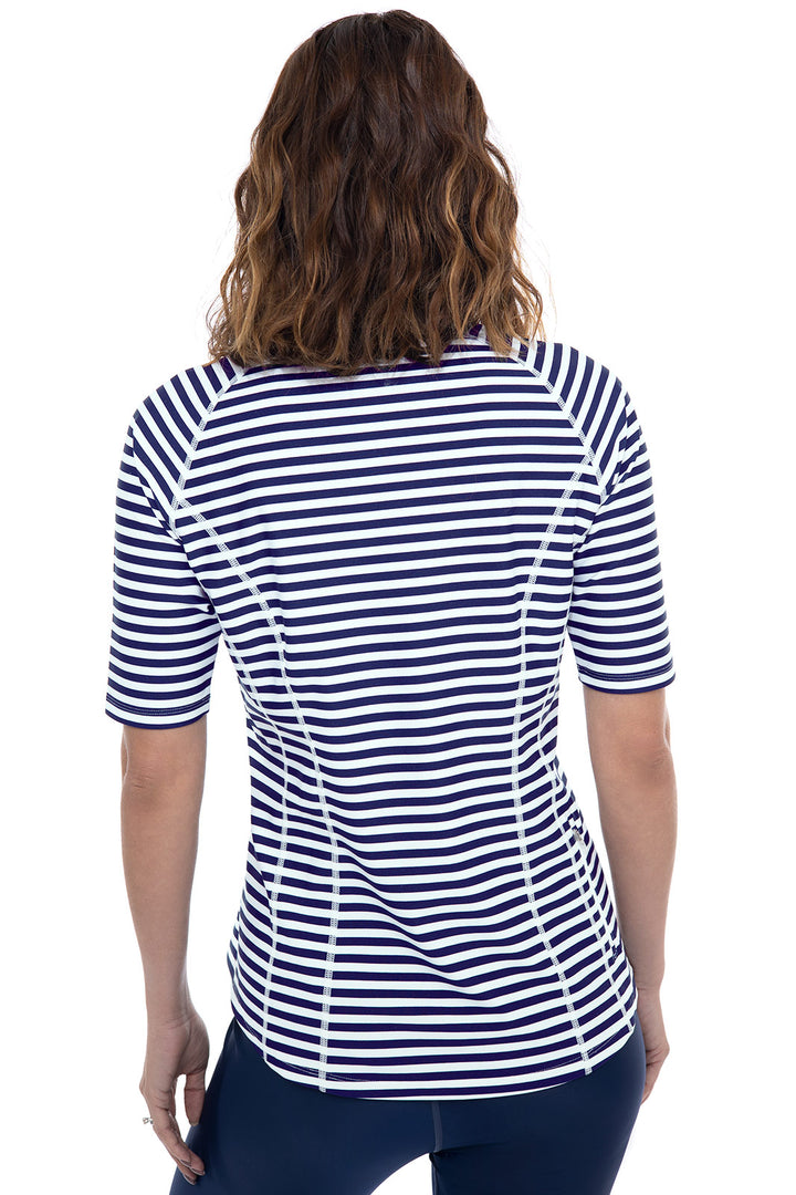 Women's Freestyle Short Sleeve Rash Guard | White/Navy Stripe