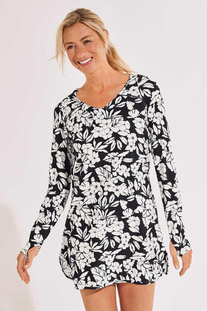 Women's Seacoast Swim Cover-Up Dress | Black/White Vintage Tropical