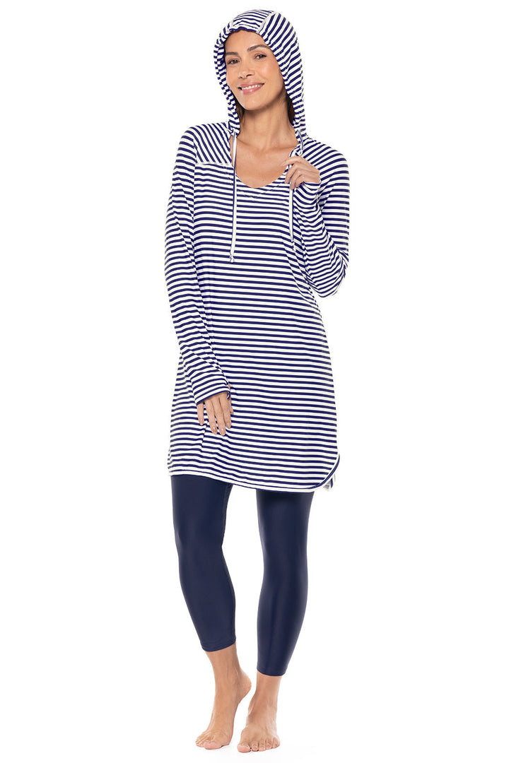 Women's Seacoast Swim Cover-Up Dress | White/Navy Stripe