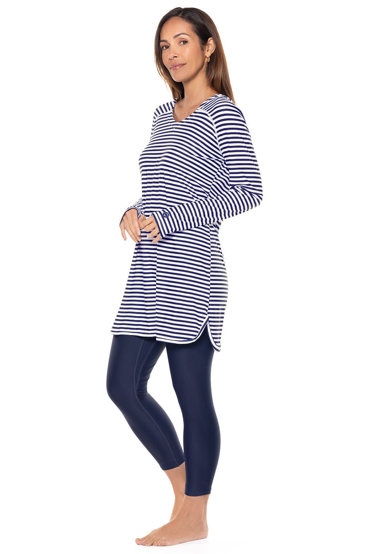 Women's Seacoast Swim Cover-Up Dress | White/Navy Stripe