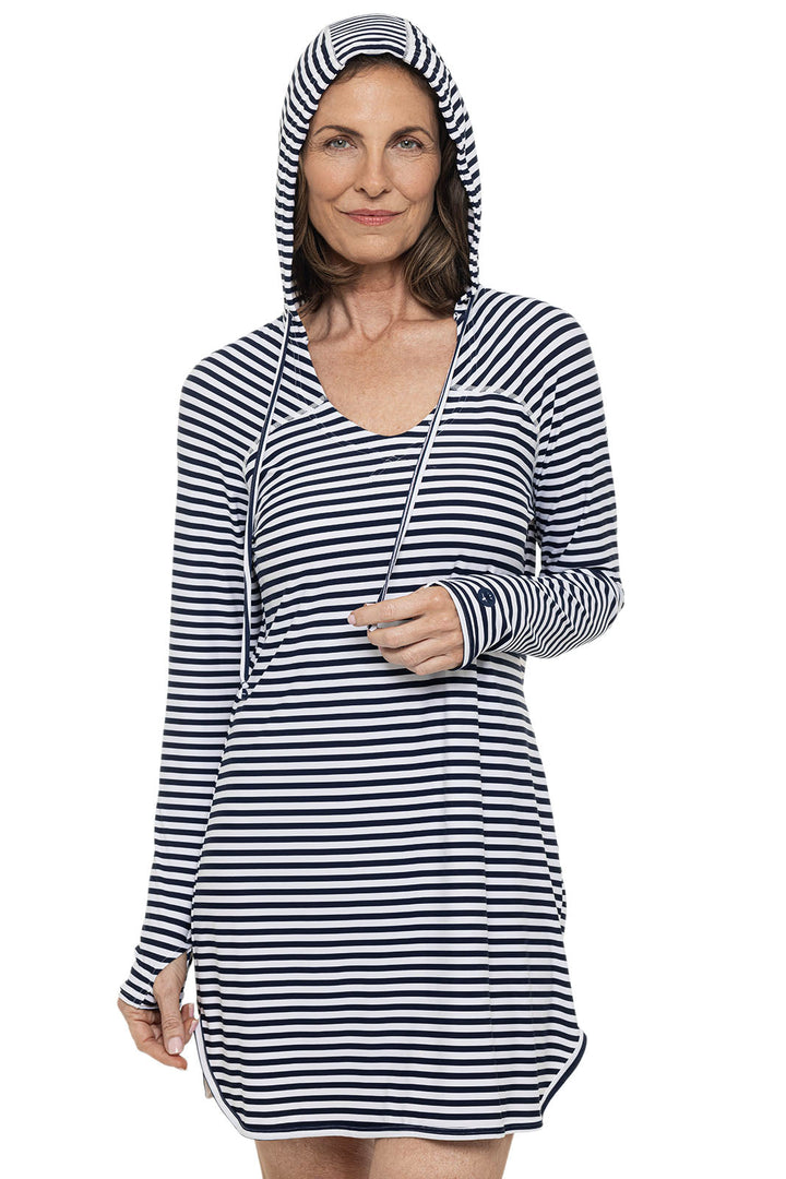 Women's Seacoast Swim Cover-Up Dress | White/Navy Stripe