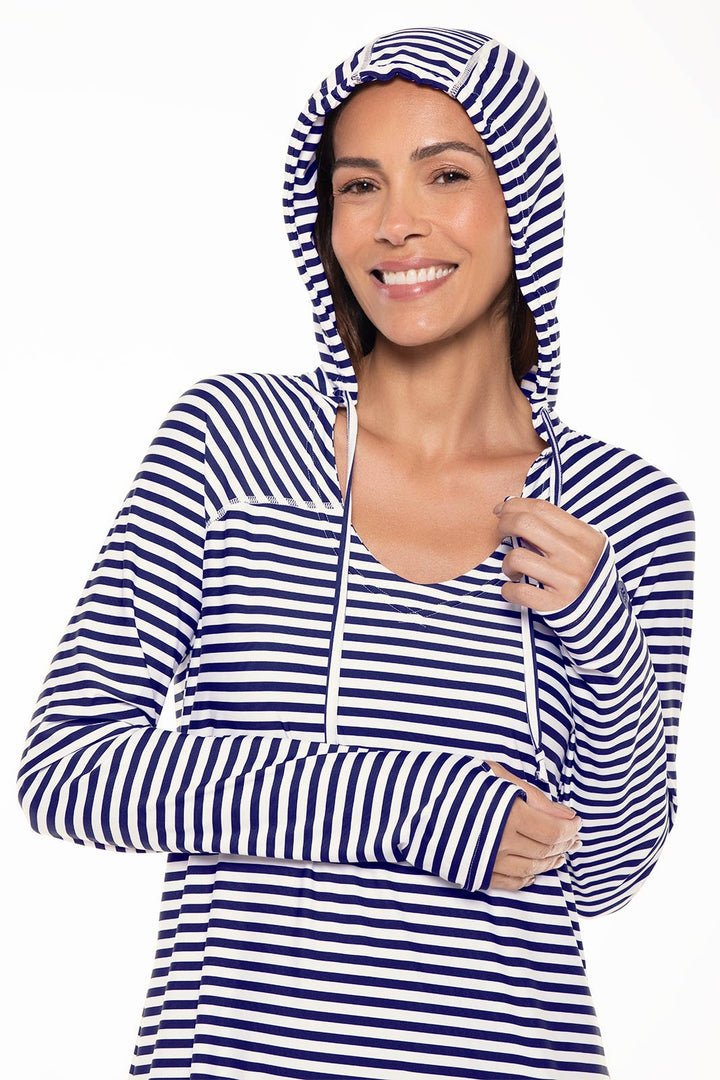 Women's Seacoast Swim Cover-Up Dress | White/Navy Stripe