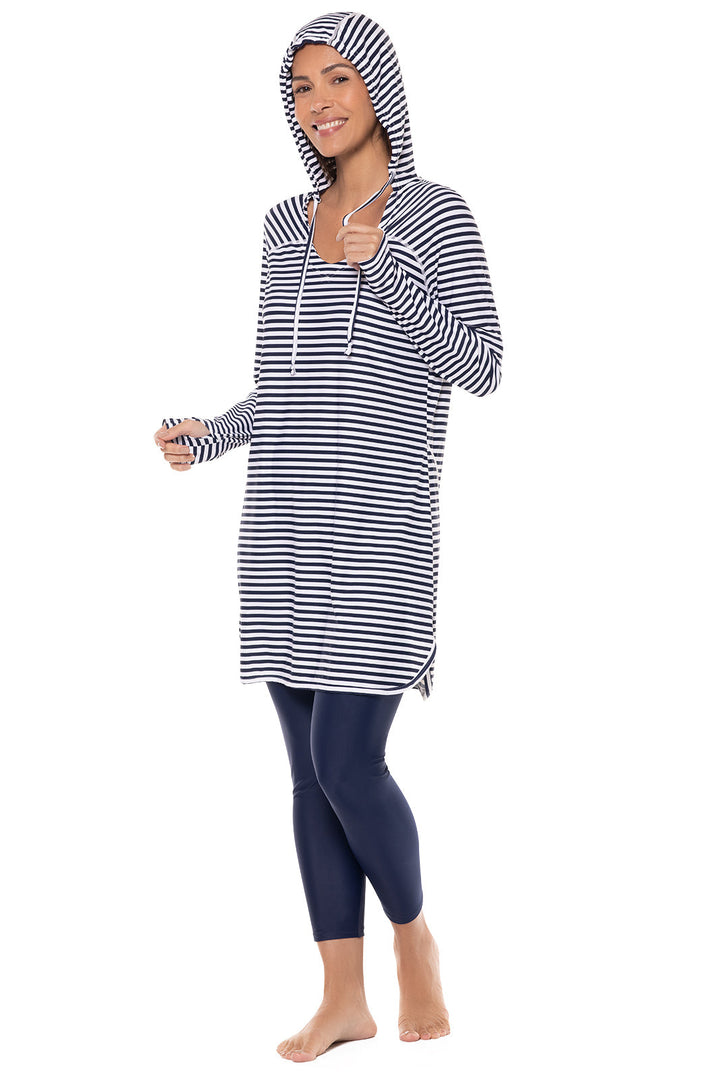 Women's Seacoast Swim Cover-Up Dress | White/Navy Stripe