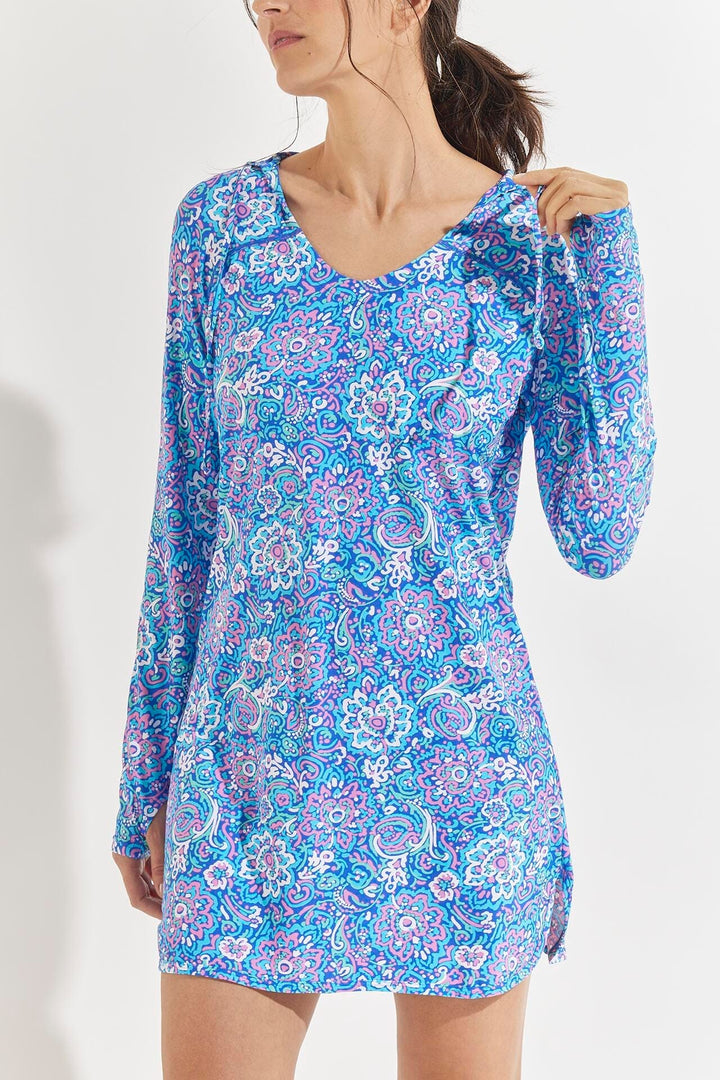 Women's Seacoast Swim Cover-Up Dress | Blue Multicolor Spring Floral