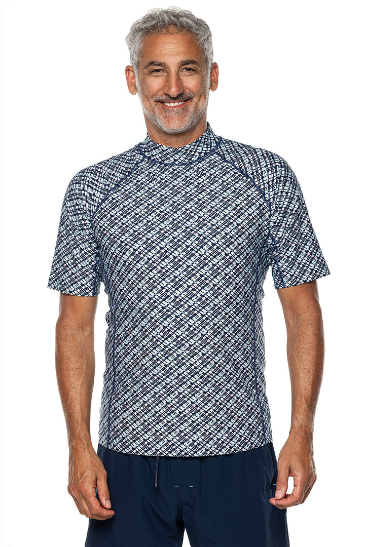 Men's Tulum Short Sleeve Surf Rash Guard | Navy Gulf Stream Stripe