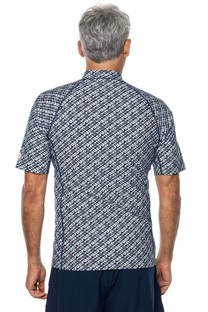 Men's Tulum Short Sleeve Surf Rash Guard | Navy Gulf Stream Stripe