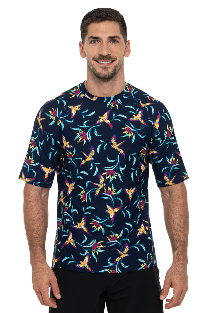 Men's Hightide Short Sleeve Swim Shirt | Navy Birds of Paradise