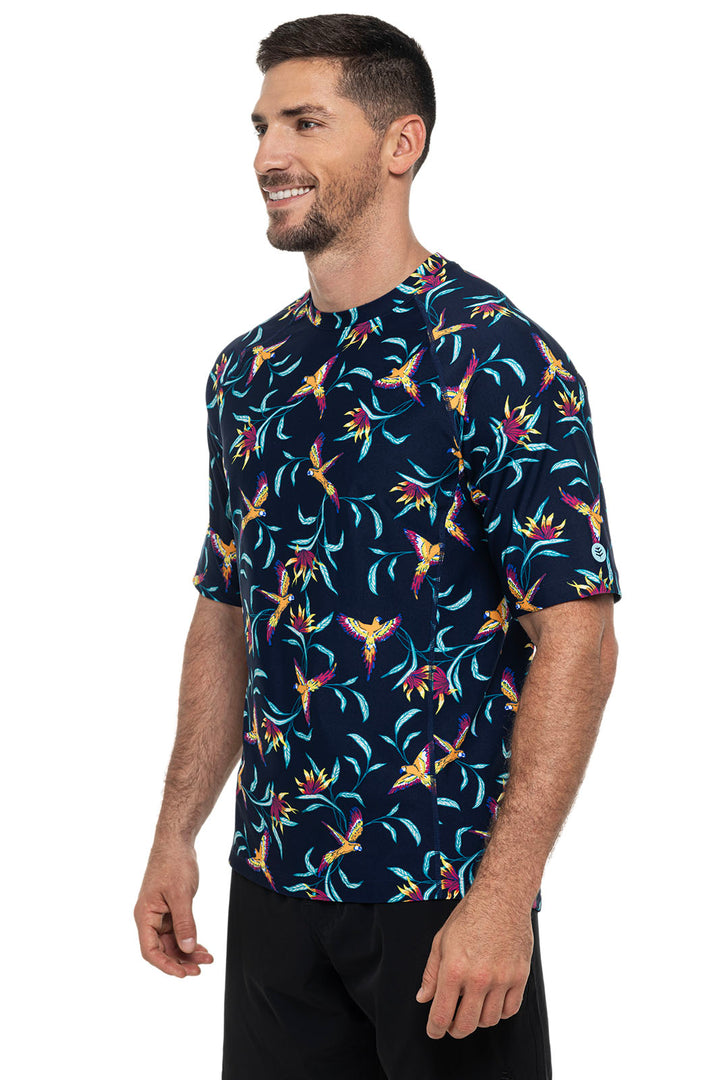 Men's Hightide Short Sleeve Swim Shirt | Navy Birds of Paradise